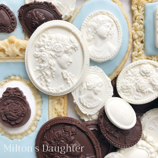  Cookies with chocolate toppers using IOD Cameos Mould and Frames Mold made by Milton's Daughter