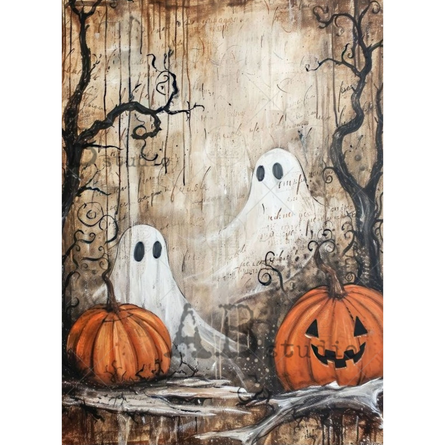 "2 Ghosts Halloween" decoupage rice paper by AB Studio. Available at Milton's Daughter.