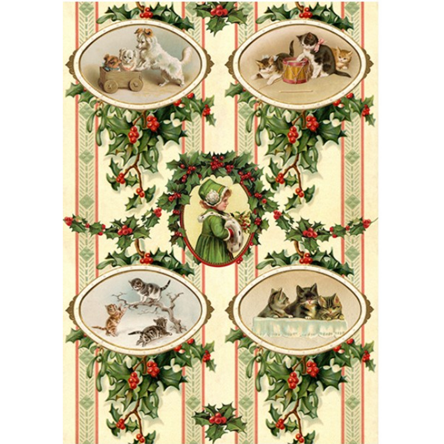 "4 Pack Christmas Kittens and Holly" decoupage rice paper by Calambour. Available at Milton's Daughter.