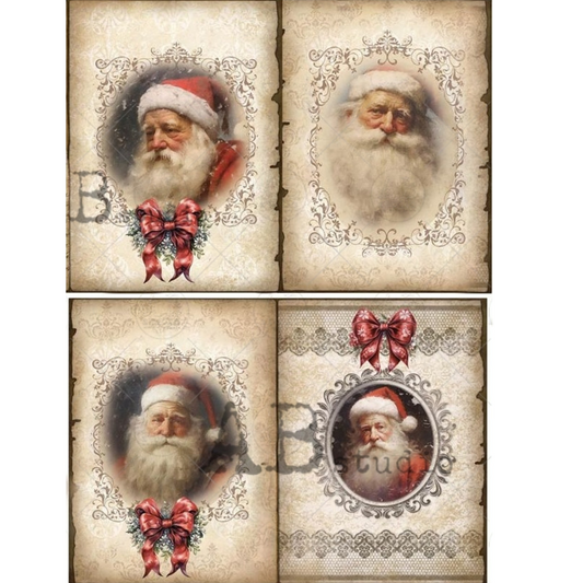 "Four Santas On Antique Paper" decoupage rice paper by AB Studio. Available at Milton's Daughter.