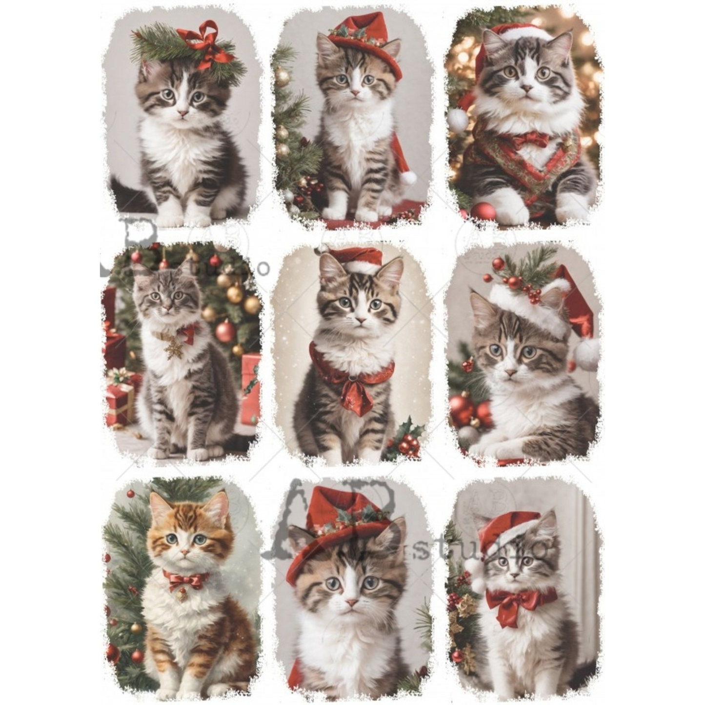 "9 Pack Christmas Kittens" decoupage rice paper by AB Studio. Available at Milton's Daughter.