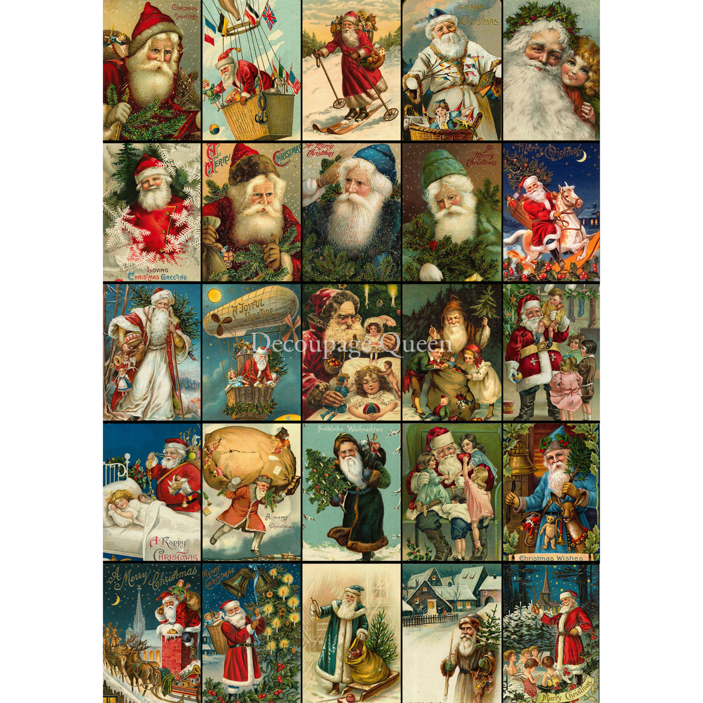 "Advent Santas" decoupage rice paper by Decoupage Queen. Available at Milton's Daughter.