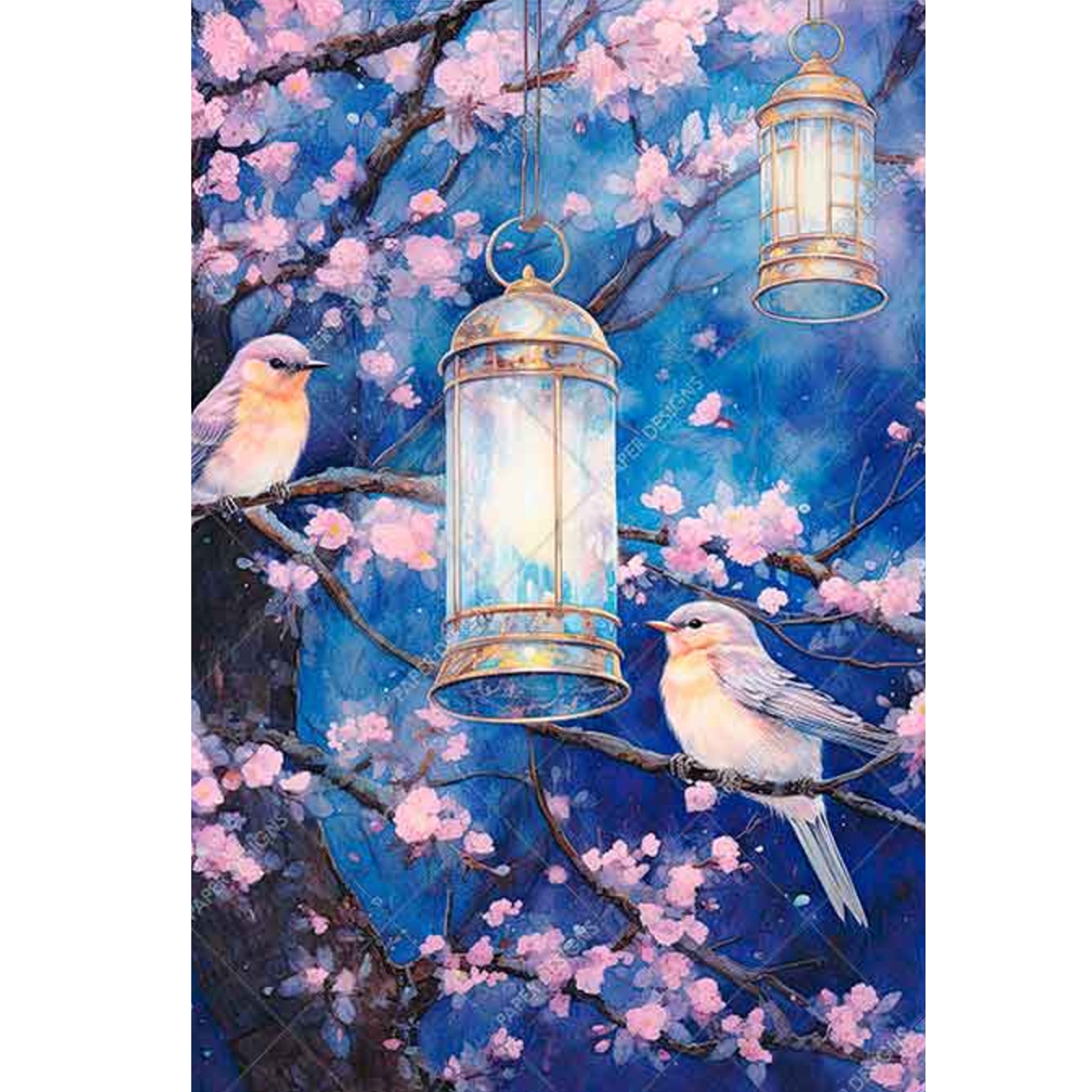 "Birds with Lanterns" decoupage rice paper by Paper Designs. Available at Milton's Daughter.