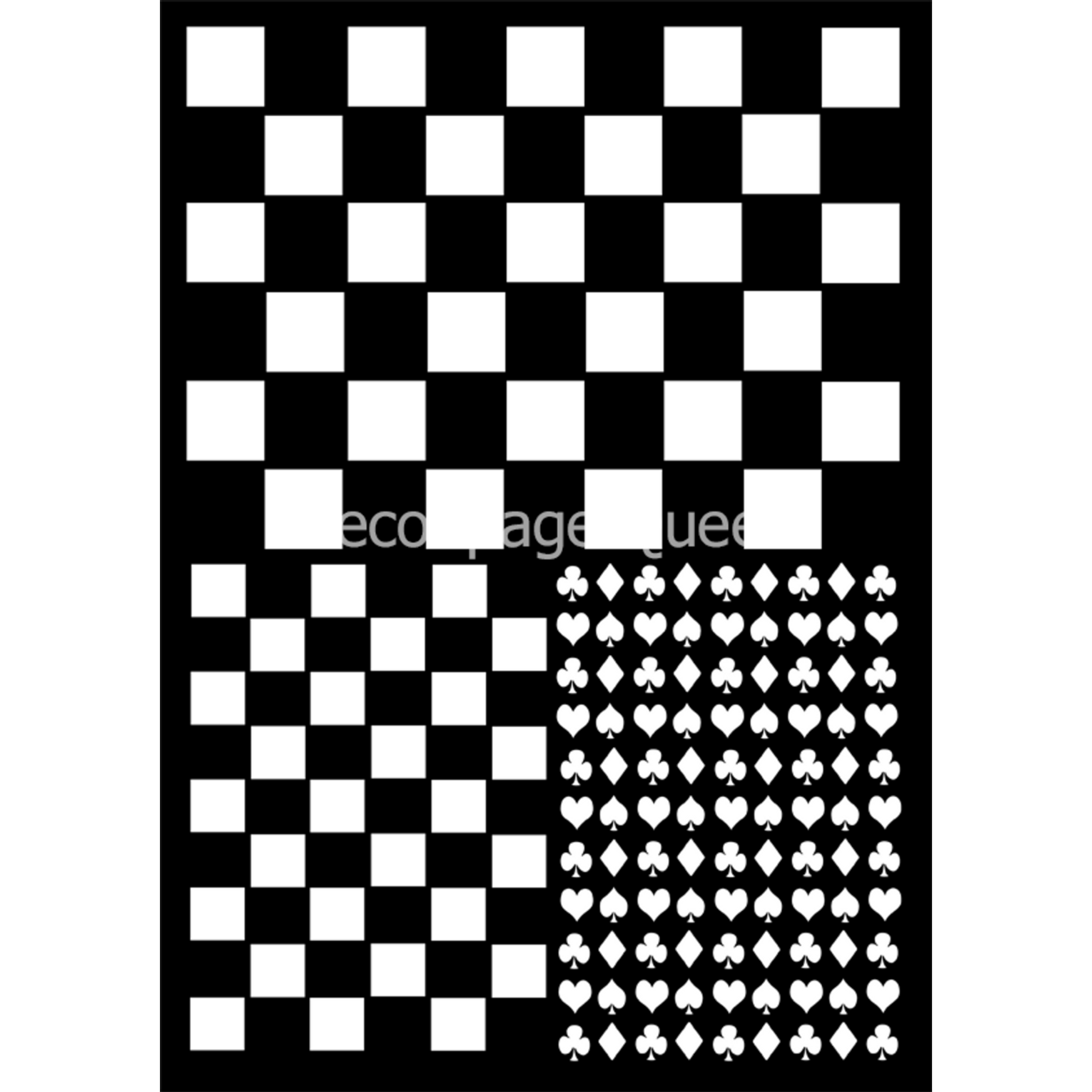 "Check Mate" stencil by Decoupage Queen. Available at Milton's Daughter.