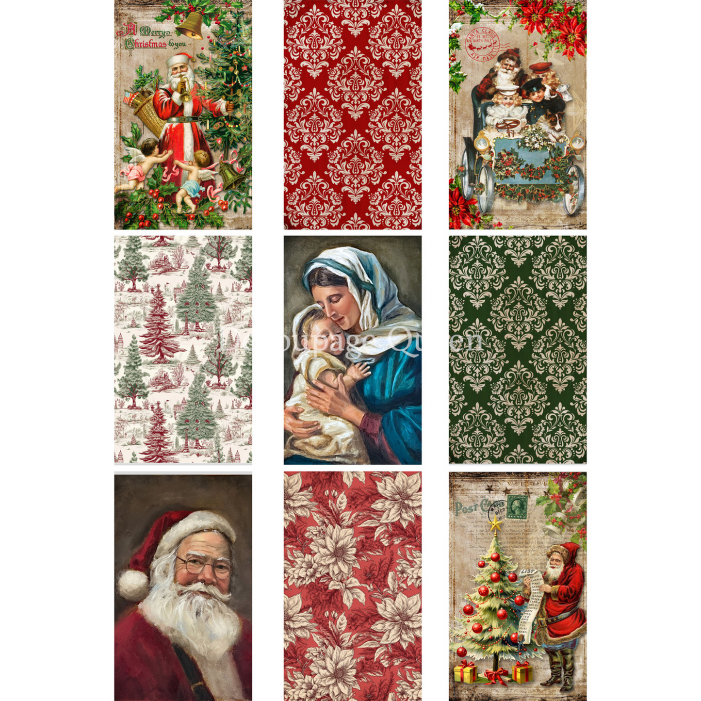 "Christmas 9 Pack" decoupage rice paper by Decoupage Queen. Available at Milton's Daughter.