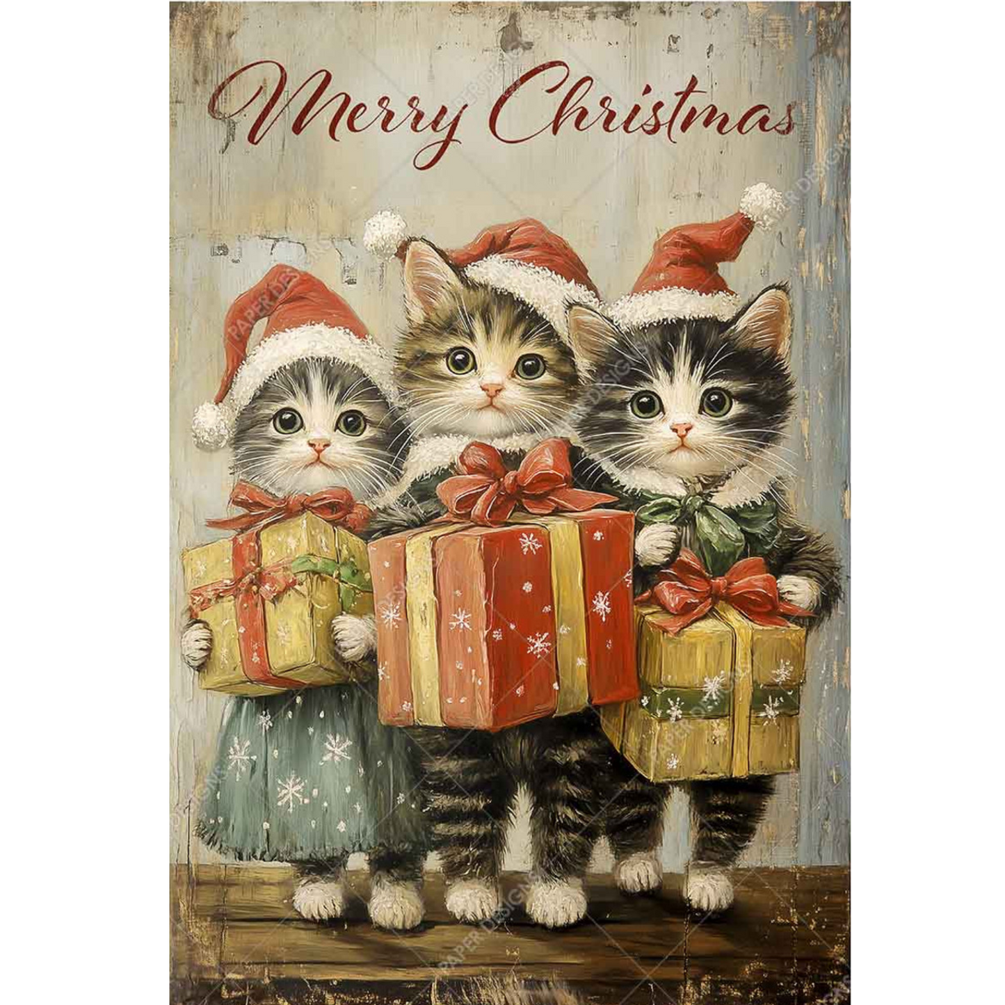 "Crhistmas Kitties With Gifts" decoupage rice paper by Paper Designs. Available at Milton's Daughter.