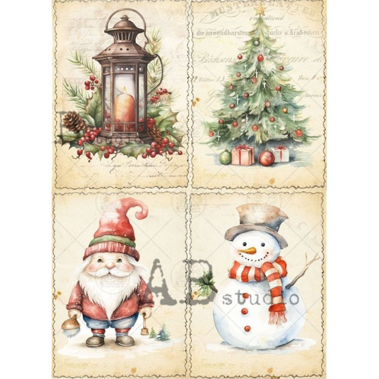 "Christmas Whimsy 4 Pack" decoupage rice paper by AB Studio. Available at Milton's Daughter.