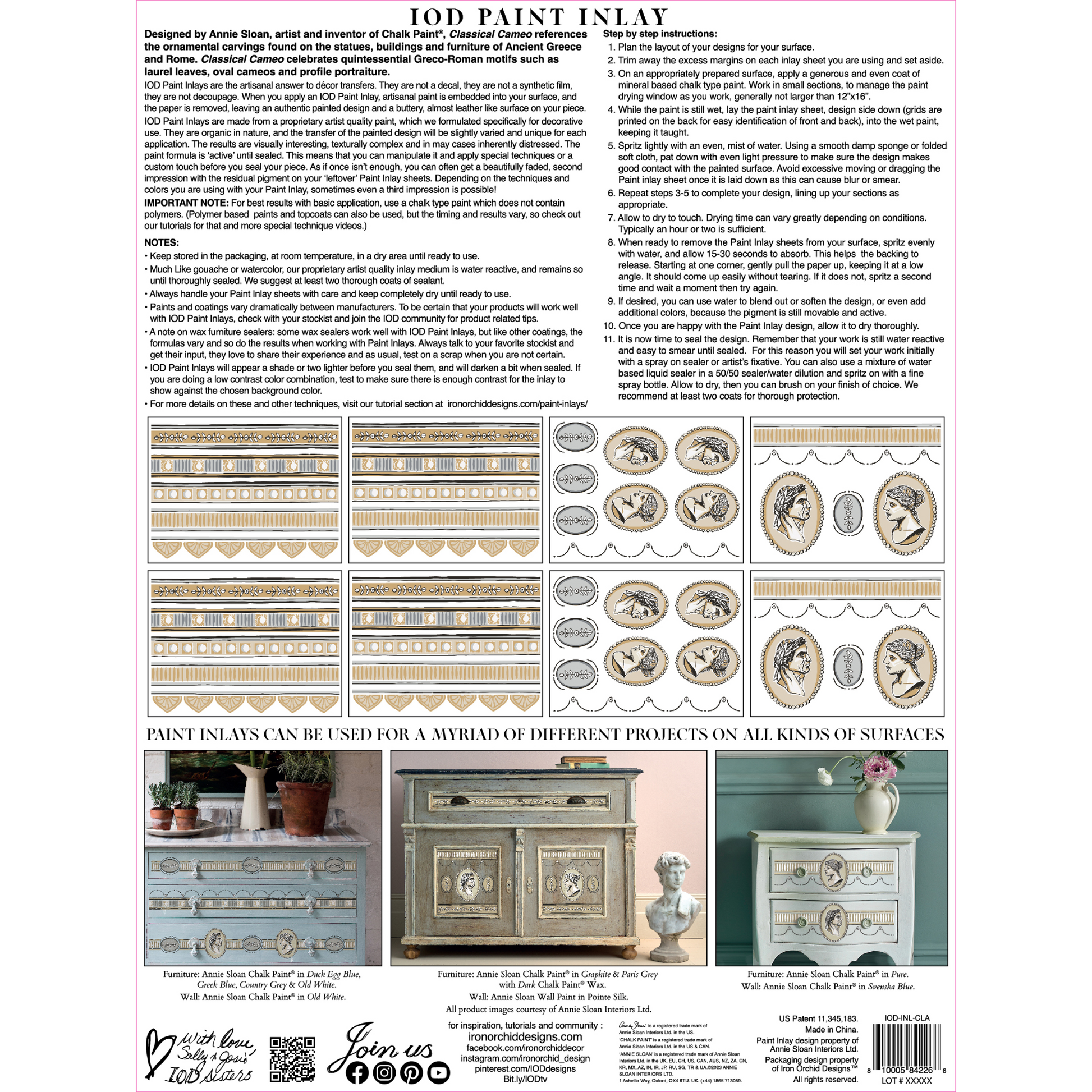 "Classical Cameo" IOD Paint Inlay Designed by Annie Sloan. Back Cover. Available at Milton's Daughter.