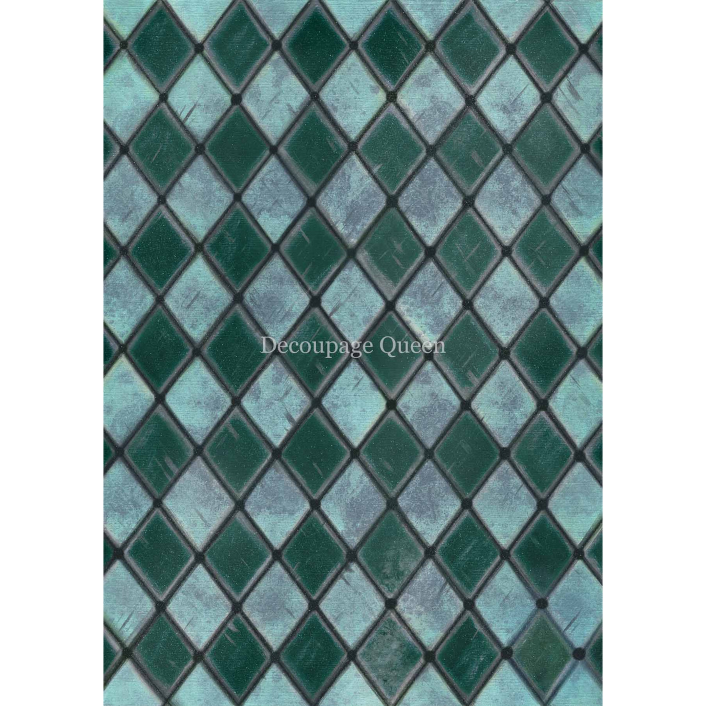 "Teal Handpainted Harlequin" decoupage rice paper designed by Dainty and the Queen for Decoupage Queen. Available at Milton's Daughter.