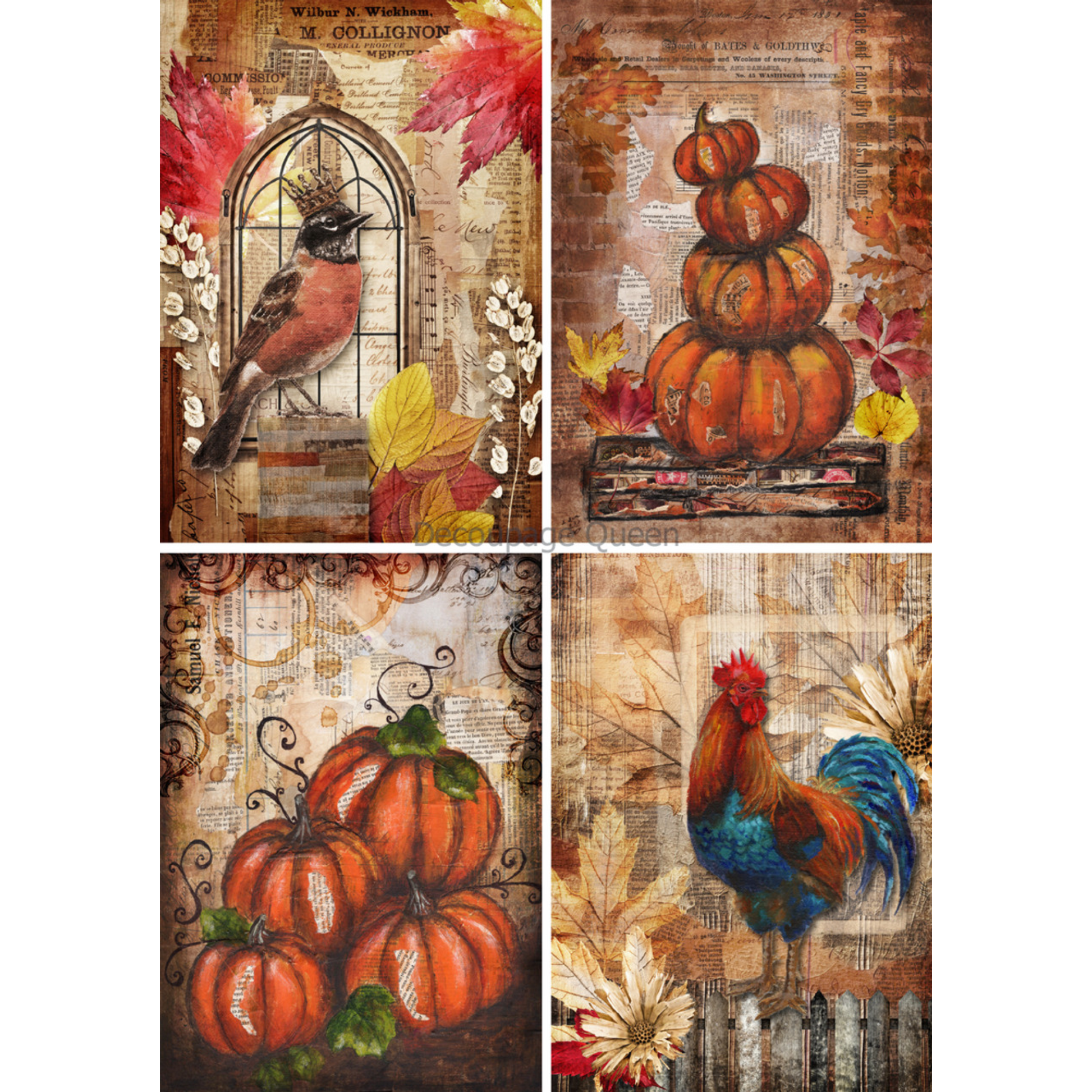 "Fall Mixed Media Scenes 4 Pack" decoupage rice paper by Decoupage Queen. Available at Milton's Daughter.