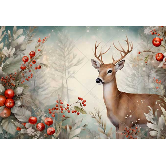 "Festive Buck Side Portrait" decoupage rice paper by Paper Designs. Available at Milton's Daughter.