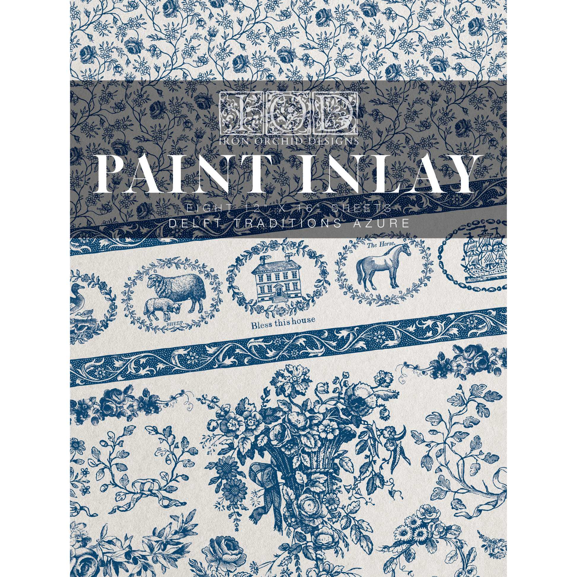 "Delft Traditions-Azure" IOD Paint Inlay by Iron Orchid Designs. Available at Milton's Daughter. Front cover.