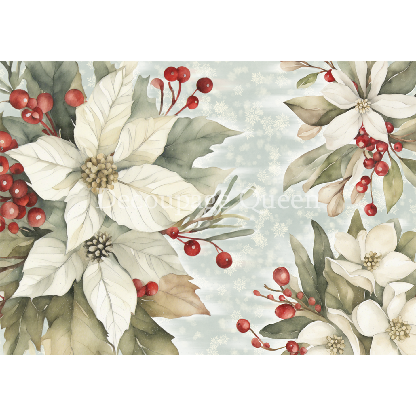 "Frosty Flowers" decoupage rice paper by Dainty and the Queen for Decoupage Queen. Available at Milton's Daughter.