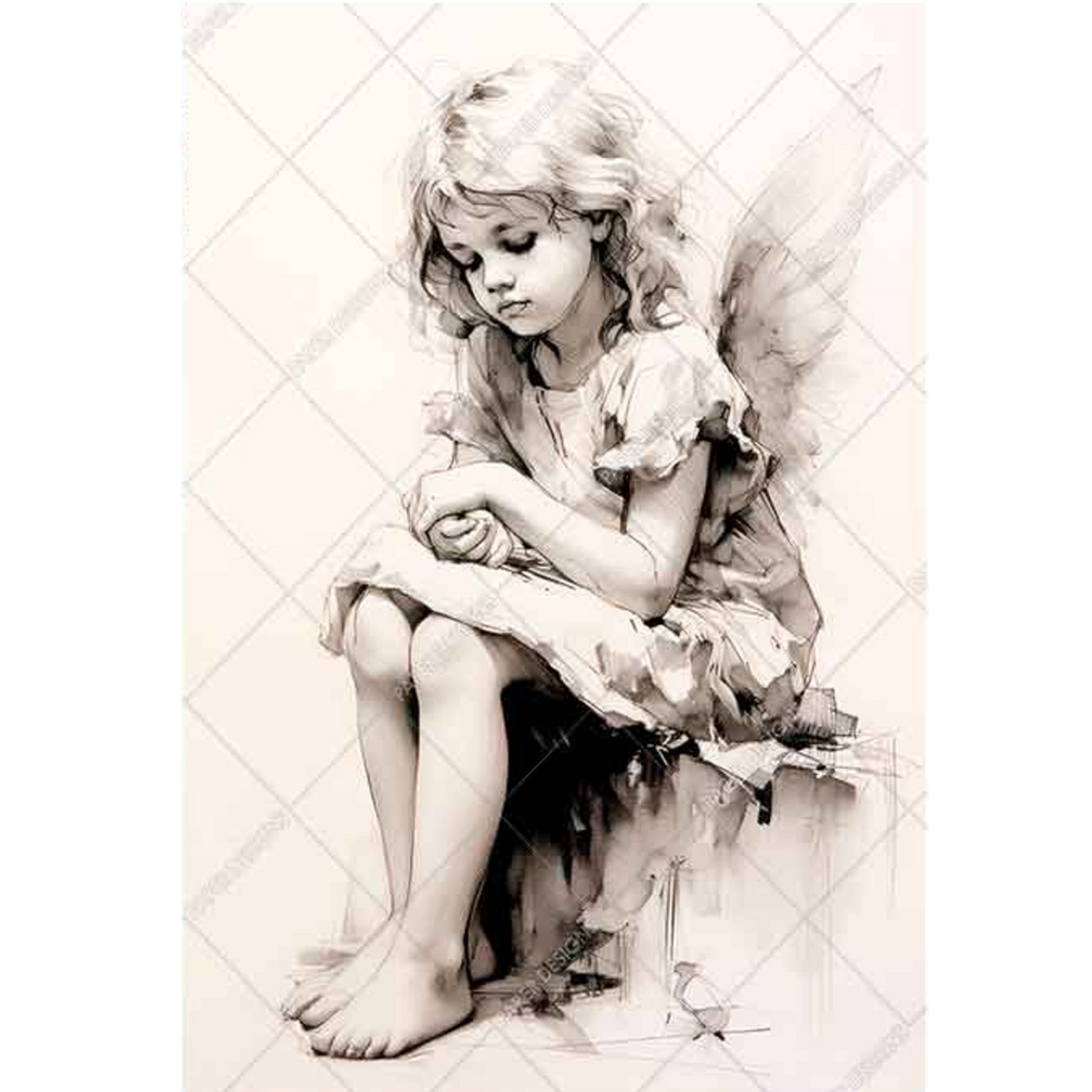 "Girl Angel Graphite" decoupage rice paper by Paper Designs. Available at Milton's Daughter.