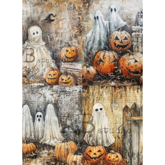 "Halloween Ghosts 4 Pack" decoupage rice paper by AB Studios. Available at Milton's Daughter.