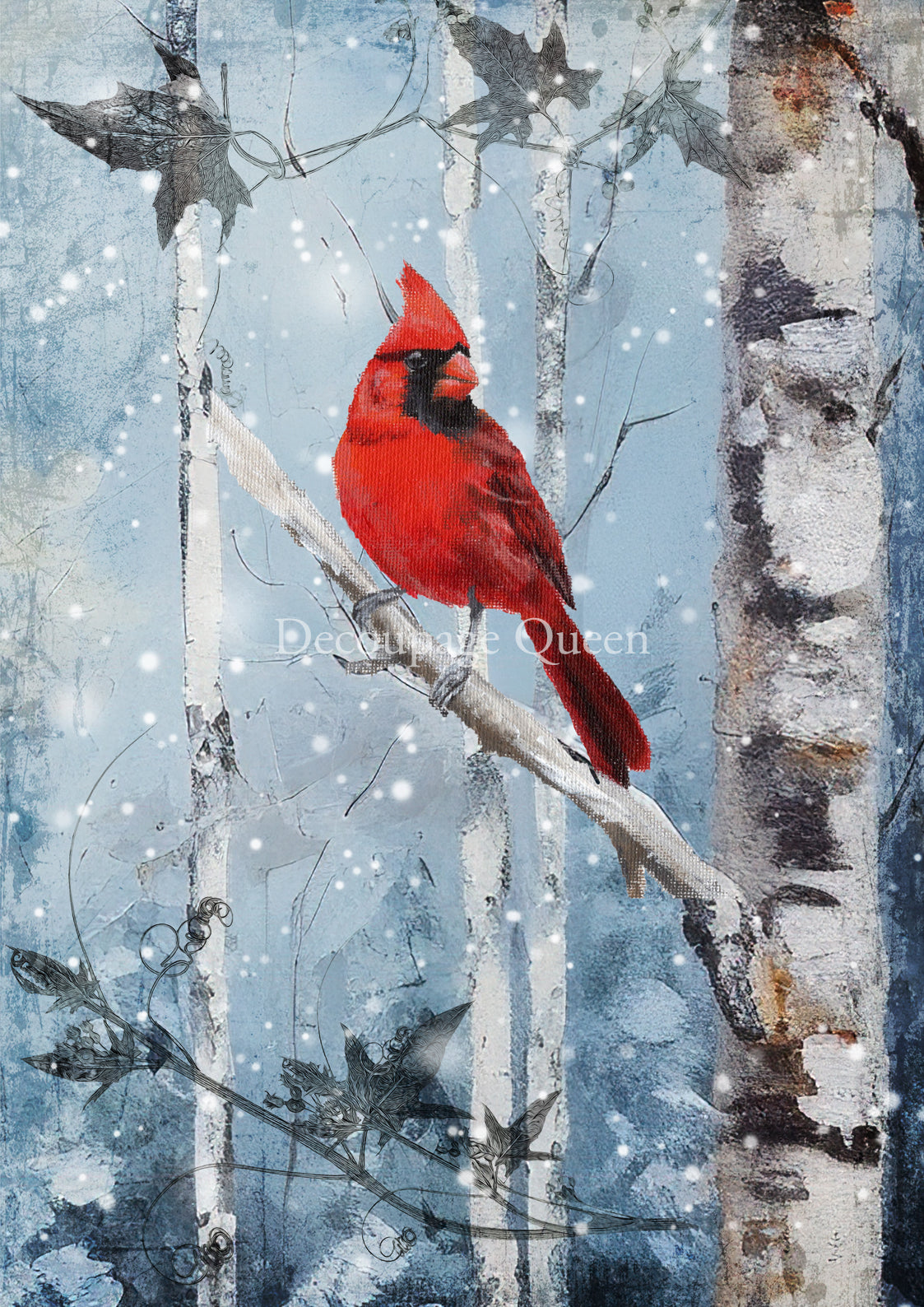 "Hand Painted Cardinal" decoupage rice paper by Decoupage Queen. Available at Milton's Daughter.