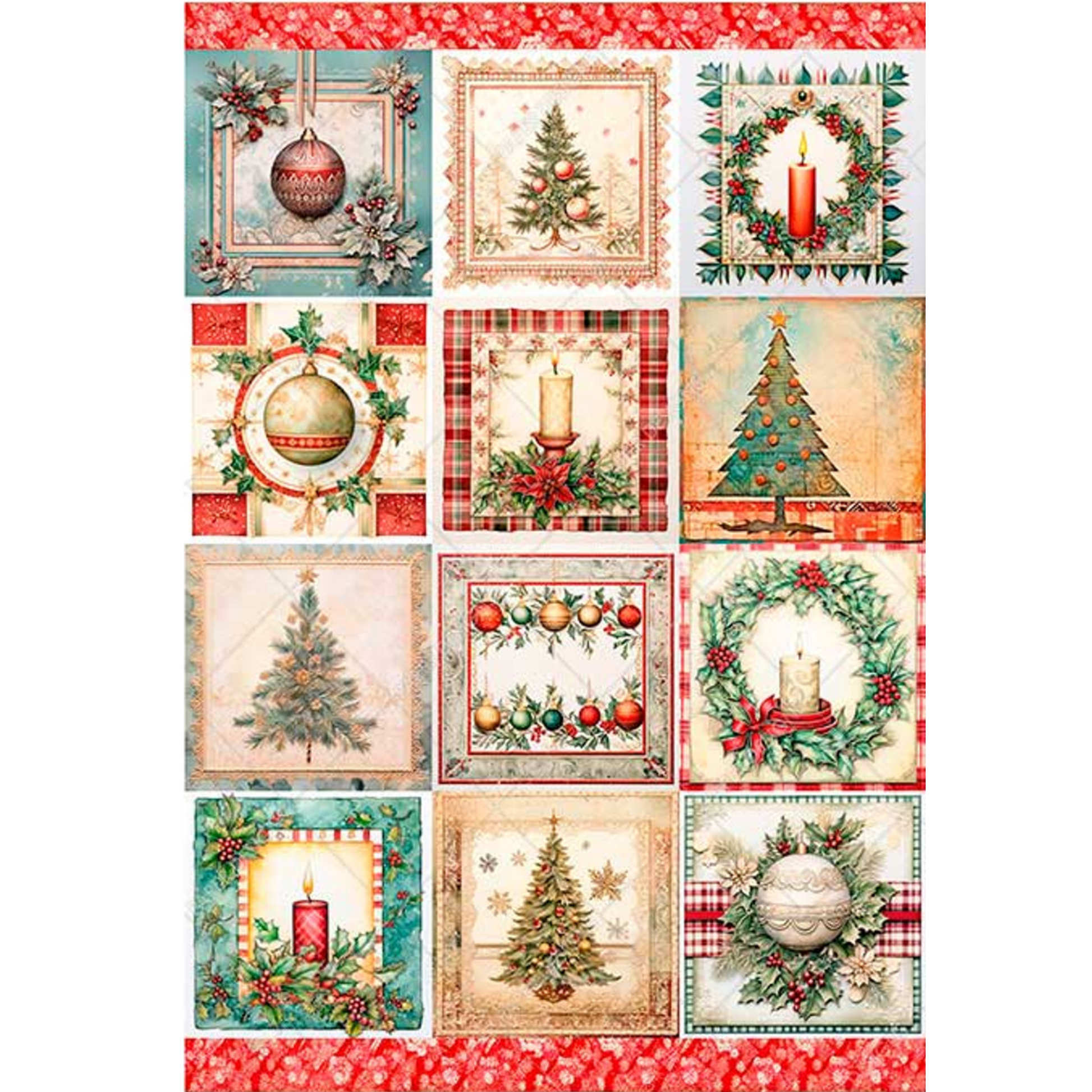 "Holiday Festive Squares" decoupage rice paper by Paper Designs. Available at Milton's Daughter.