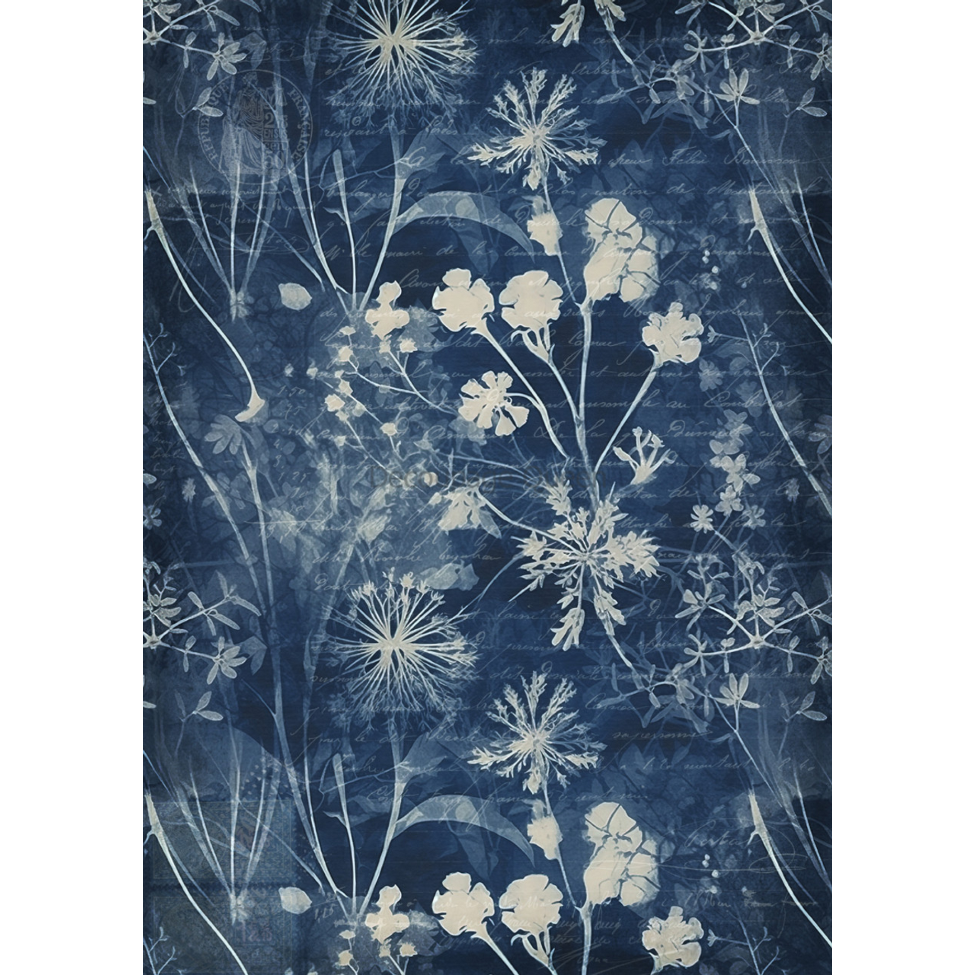 "Indigo Botanical III" decoupage rice paper by Decoupage Queen. Available at Milton's Daughter.