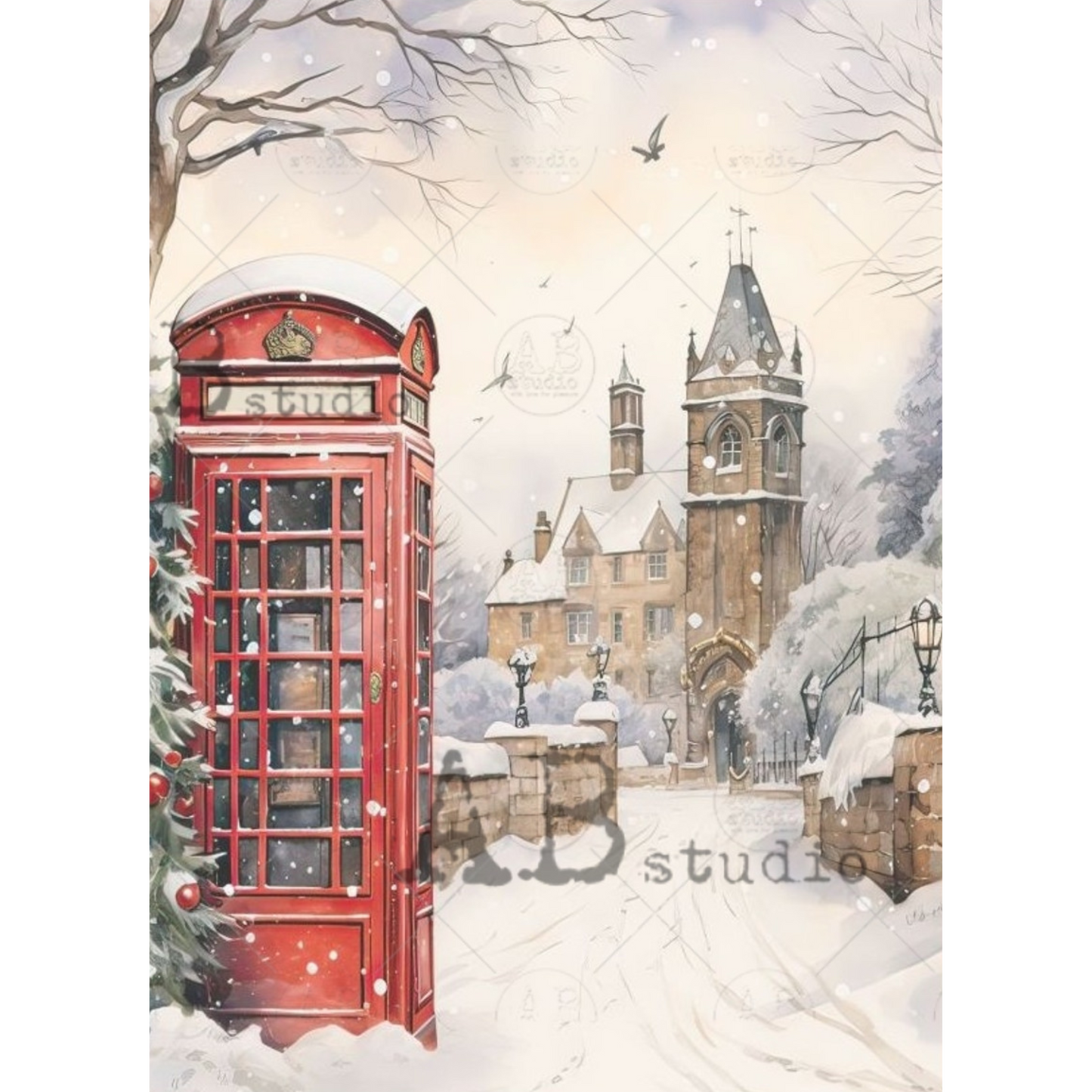 "London Snow Scene" decoupage rice paper by AB Studio. Available at Milton's Daughter.