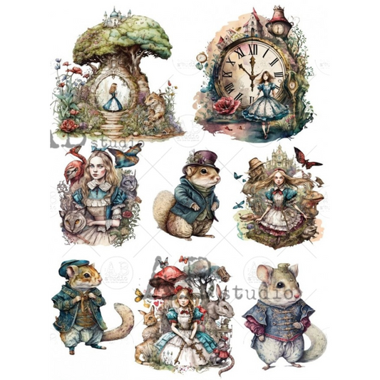 "Mice and Alice Themed" decoupage rice paper by AB Studio. Available at Milton's Daughter.