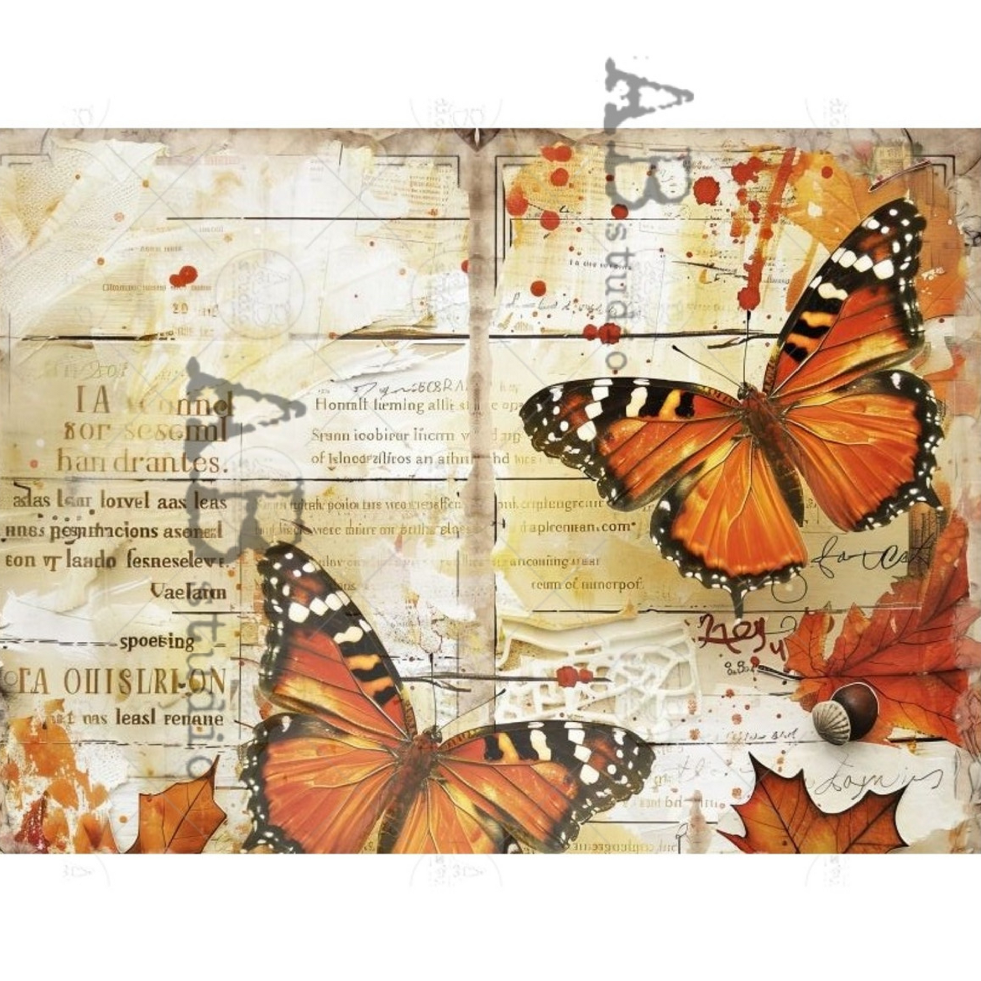 "Monarch Butterflies Journal Page" decoupage rice paper by AB Studio. Available at Milton's Daughter.