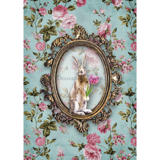 "Mr. Cottontail" decoupage rice paper by Decoupage Queen. Available at Milton's Daughter.