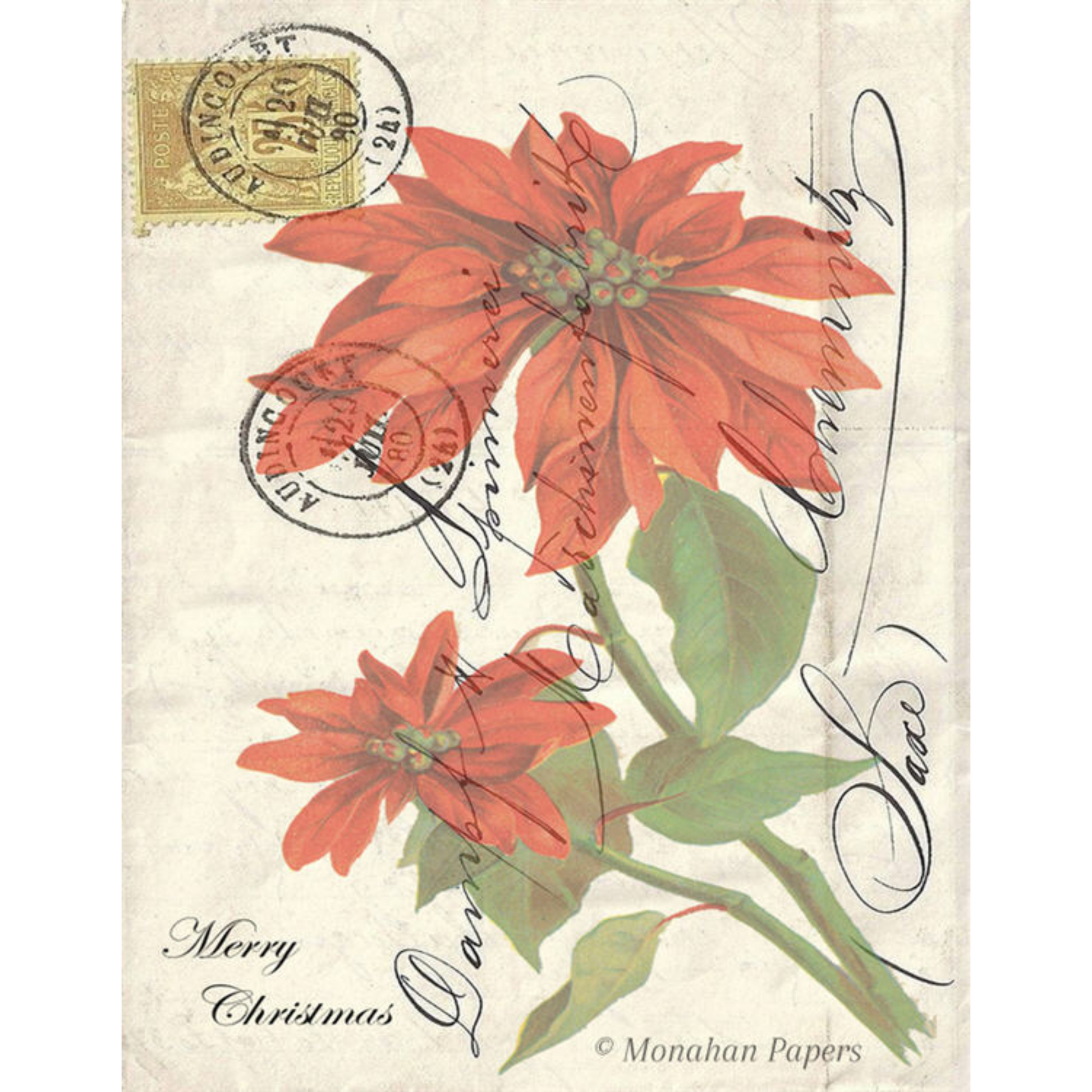 "Poinsettia" decoupage paper byMonahan Papers. Available at Milton's Daughter.