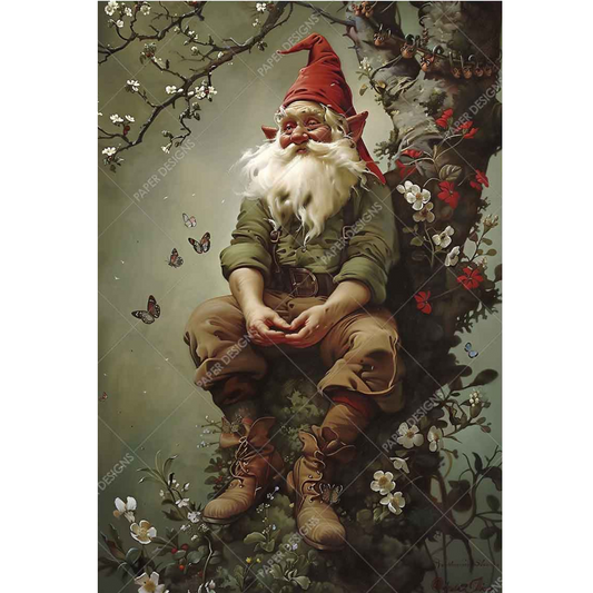 "Pondering Christmas Gnome" decoupage rice paper by Paper Designs. Available at Milton's Daughter.