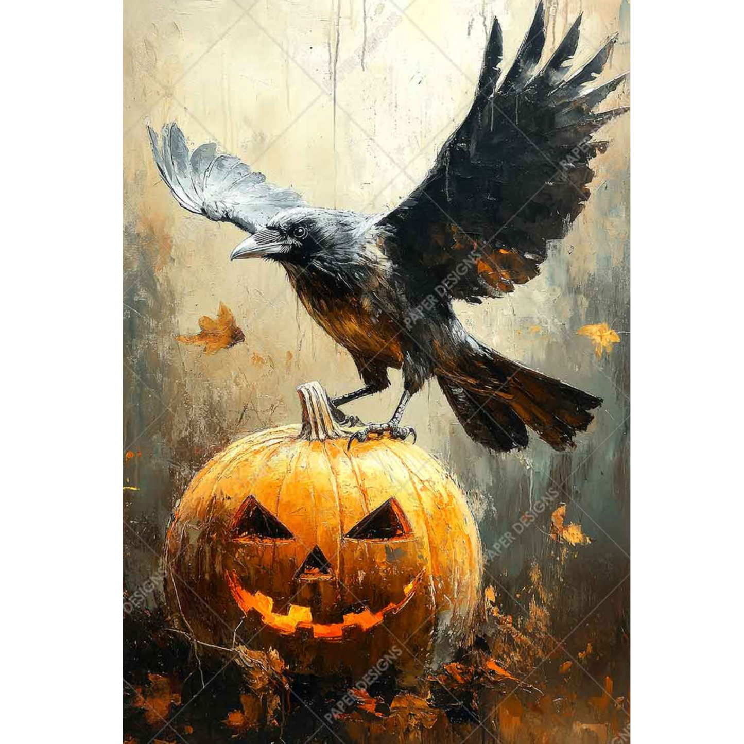 "Raven & Jack O'Lantern" decoupage rice paper by Paper Designs. Available at Milton's Daughter.