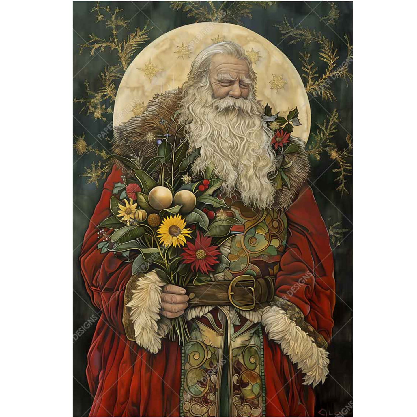 "St. Nicholas WIth Flowers I" decoupage rice paper by Paper Designs. Available at Milton's Daughter.