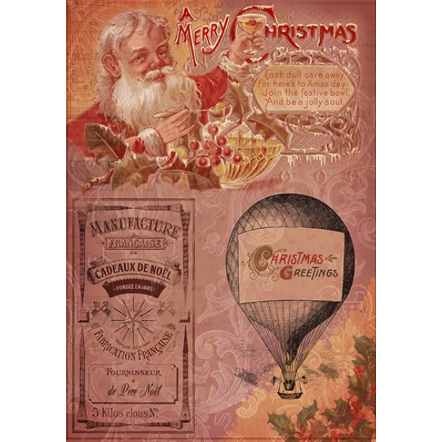 "Steampunk Christmas Greetings" decoupage rice paper by Calambour. Available at Milton's Daughter.