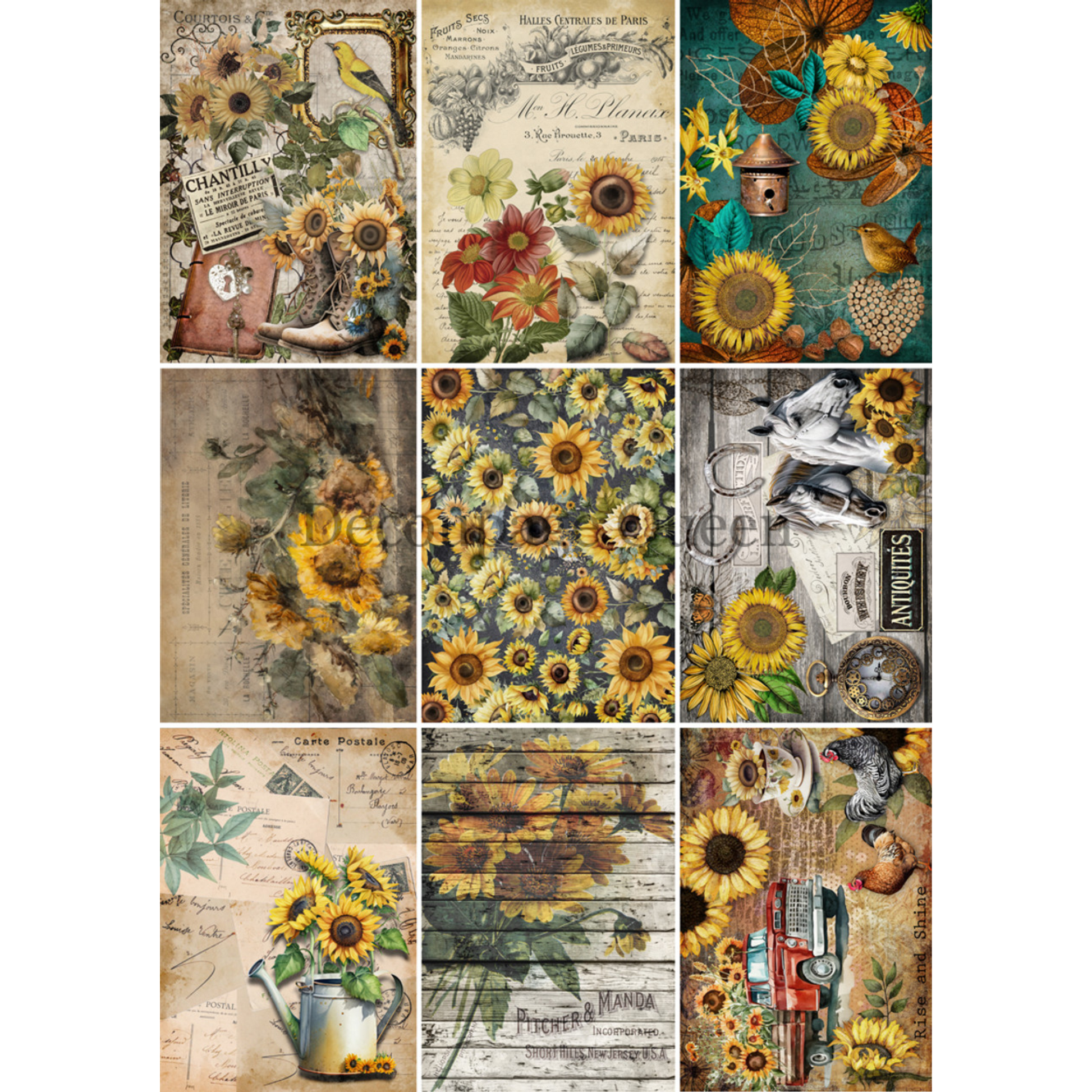 "Sunflower Ephemera Journal Kit" by Decoupage Queen.  Page 10. Available at Milton's Daughter.