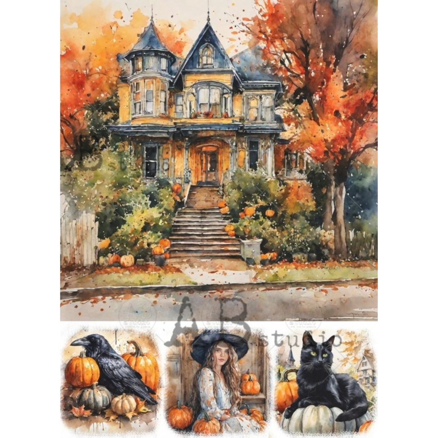 "Victorian House 4 Scenes" decoupage rice paper by AB Studio. Available at Milton's Daughter.