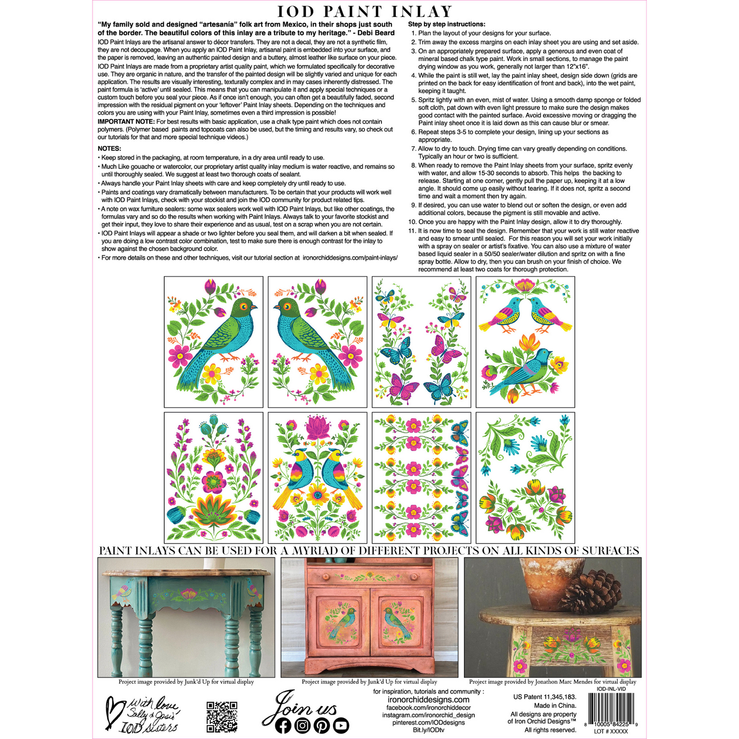 "Vida Flora" IOD Paint Inlay designed by Debi Beard from DIY Paint. Available at Milton's Daughter. Back Cover