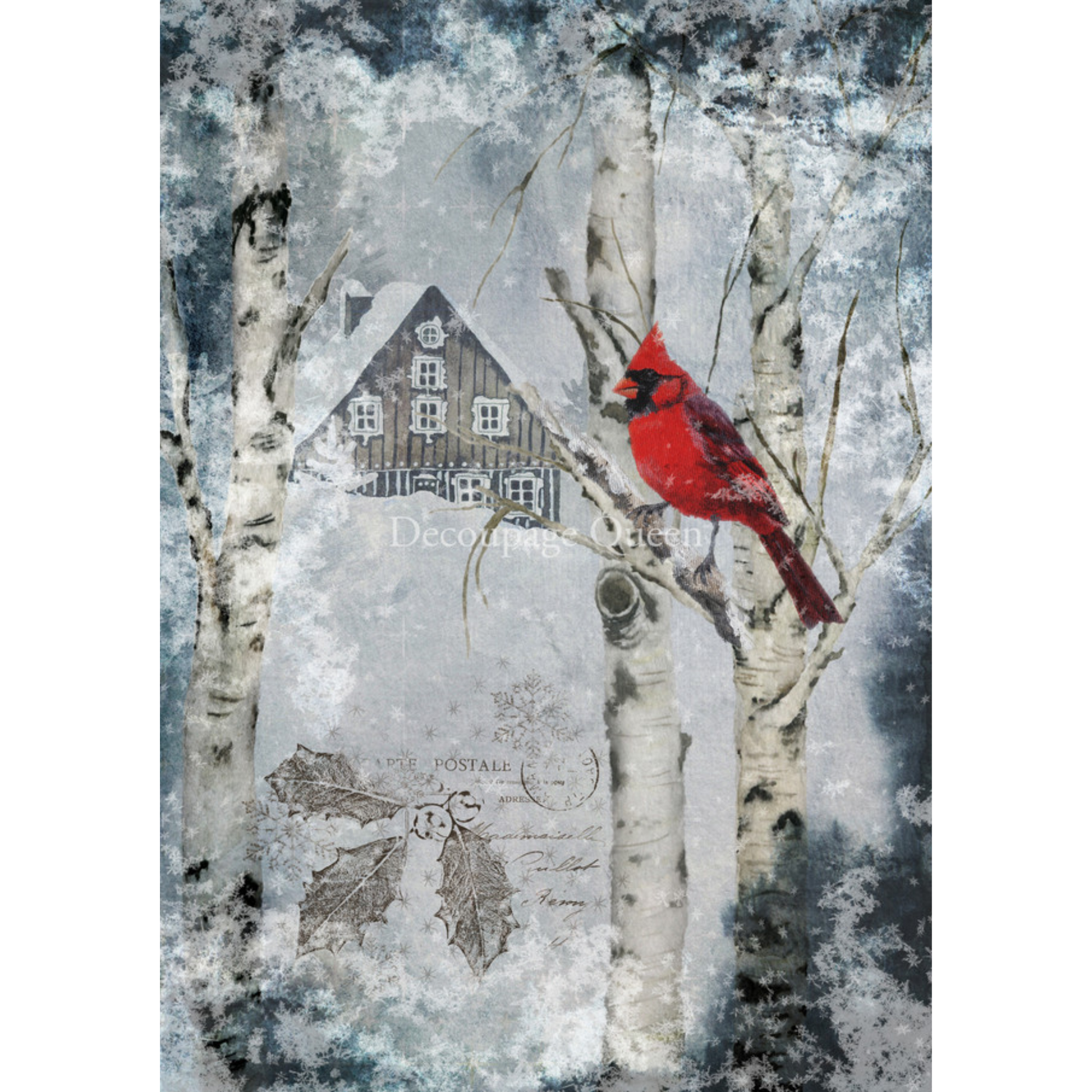 "Winter Cardinal" decoupage rice paper by Decoupage Queen. Available at Milton's Daughter.