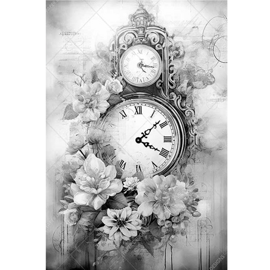 "Black & White Clock" decoupage rice paper by Paper Designs. Available at Milton's Daughter.