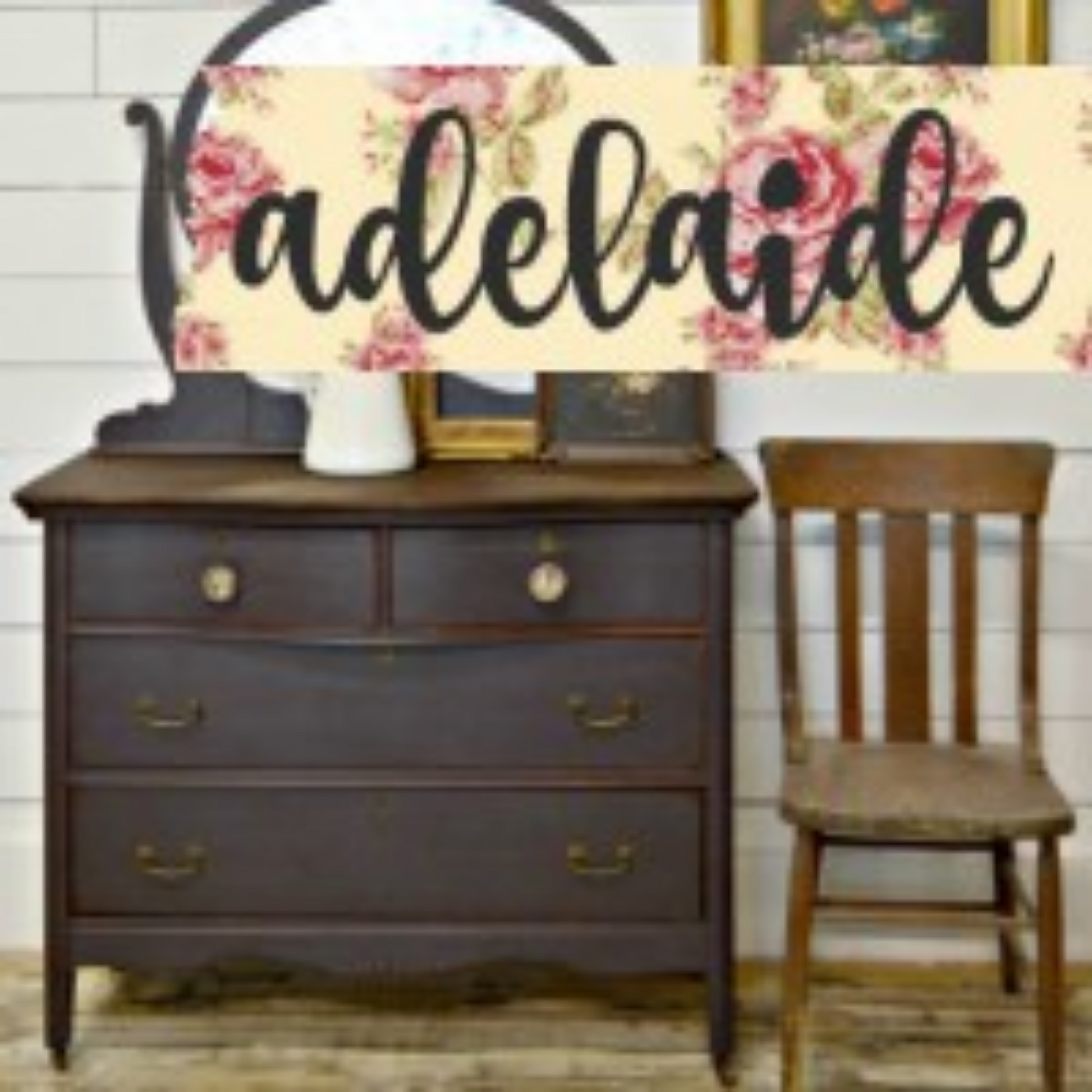 Sweet  Pickins Milk Paint in color Adelaide-deep plumb color painted on dresser front at Milton's Daughter