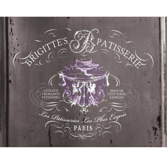 White print. Vintage signage in French. Brigitte's Patisserie, Paris at Milton's Daughter