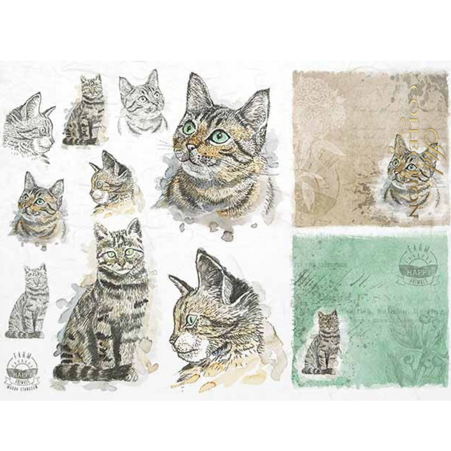 "Cat Portraits" decoupage rice paper by ITD Colleciton. Size A4 available at Milton's Daughter.