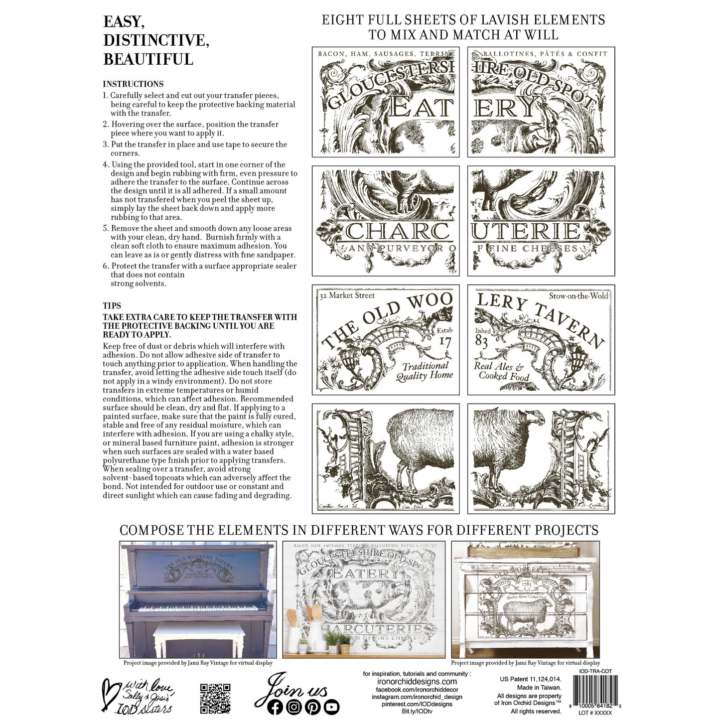 Cotswolds IOD rub-on furniture transfer by Iron Orchid Designs. Back Cover. Includes eight 12" x 16" sheets. Available at Milton's Daughter.