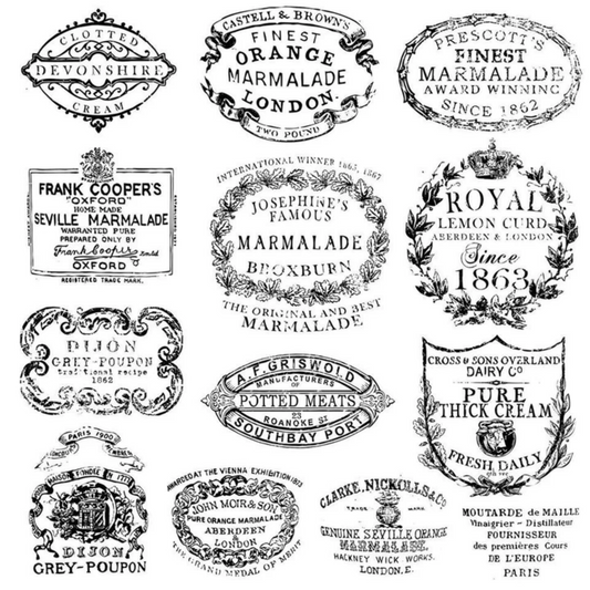 Thirteen different styles of vintage style crockery labels at Milton's Daughter.