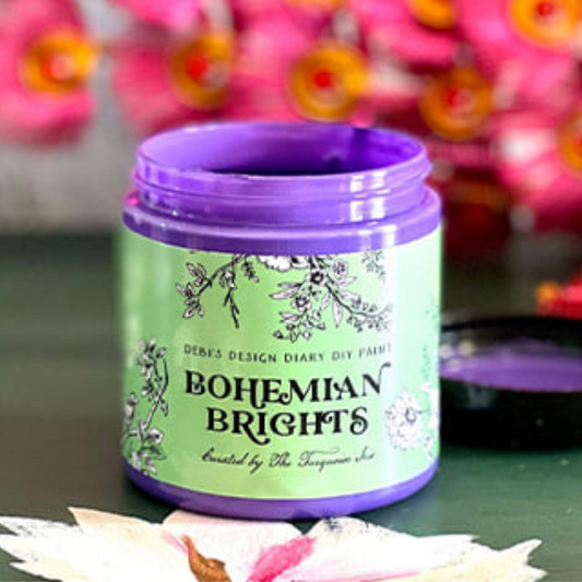 Color "Flourished" Bohemian Brights by Debi's Design Diary DIY Paint.  4 oz. jar available at Milton's Daughter. Curated by Dionne Woods of the Turquoise Iris.