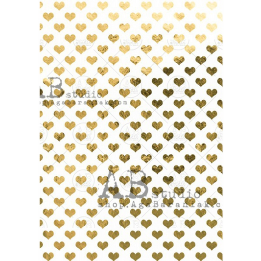 "Gilded Gold Hearts" decoupage rice paper by AB Studio available in size A4 at Milton's Daughter.