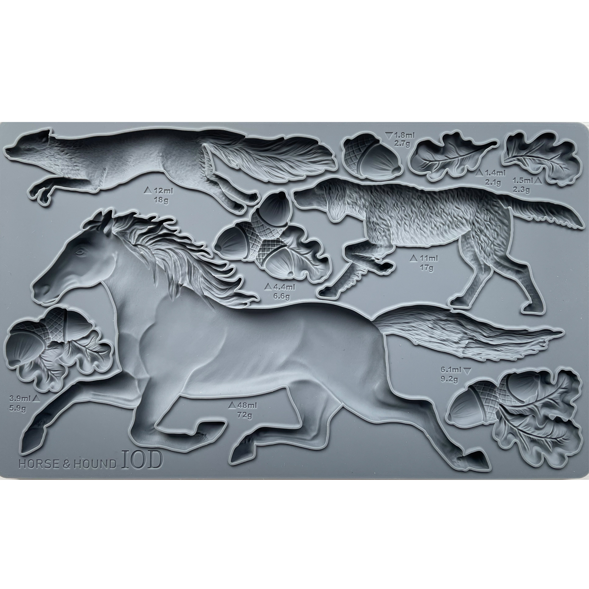 Horse & Hound IOD Silicone Mold by Iron Orchid Designs. Mould measures 6" x 10." Available at Milton's Daughter.