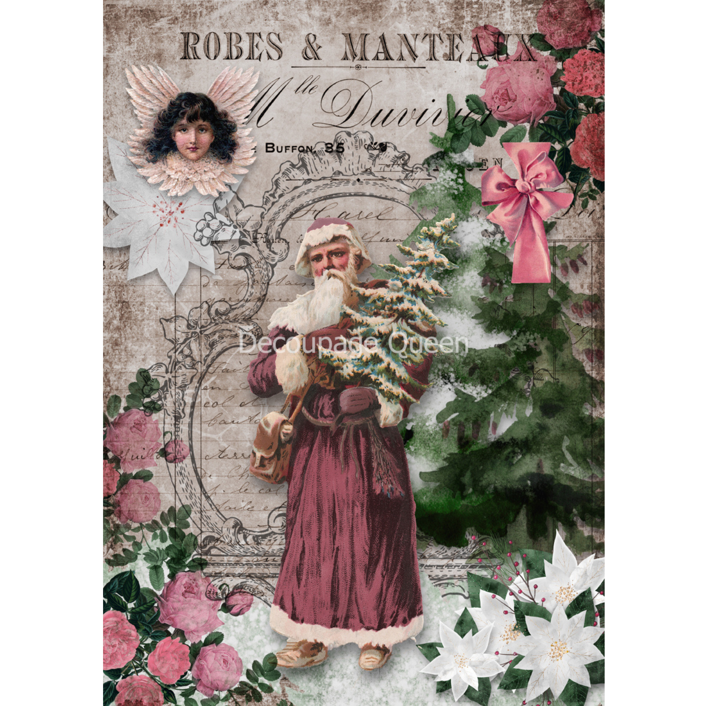 "Shabby Santa" decoupage rice paper by Decoupage Queen. Available at Milton's Daughter.