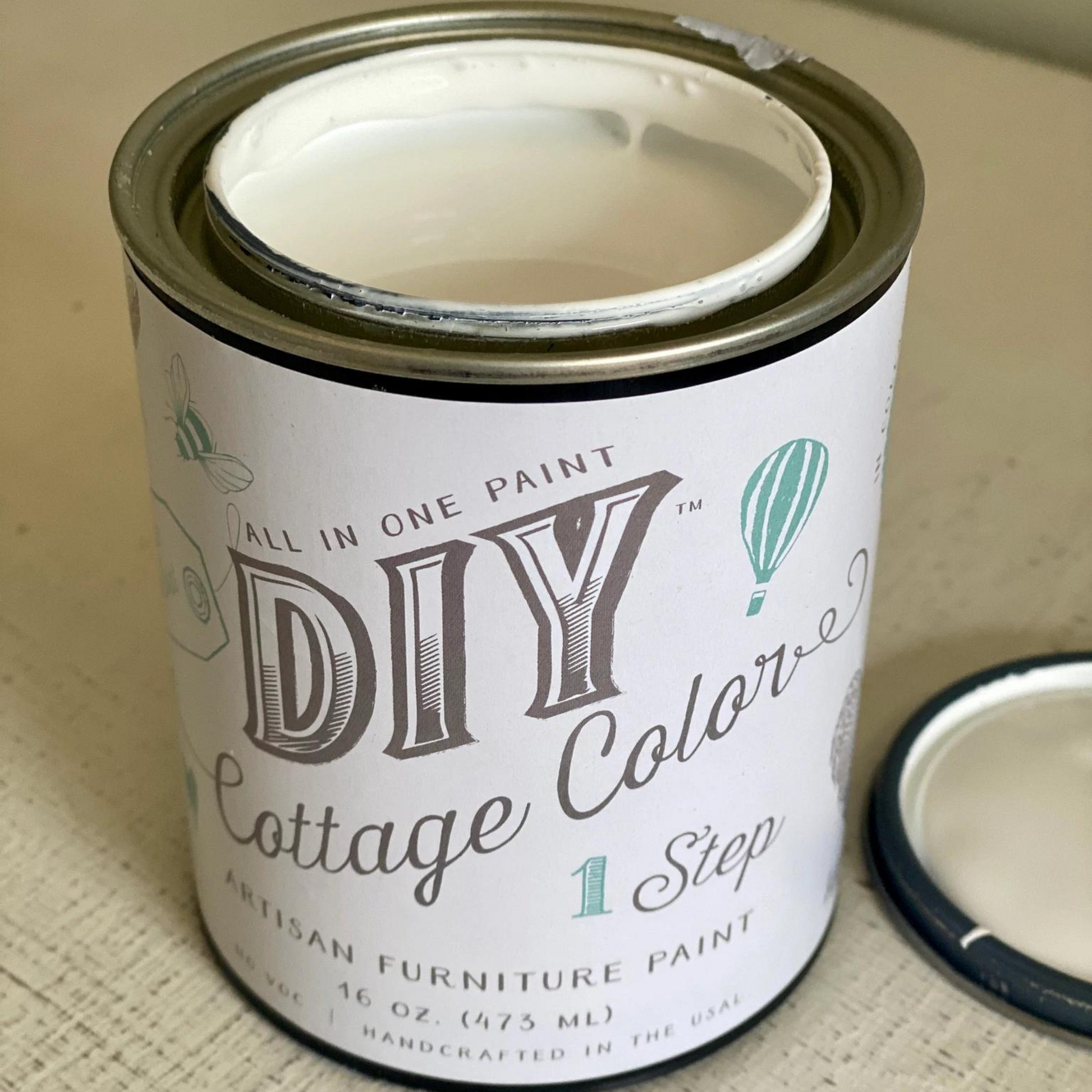 White Linen- DIY Cottage Color Paint curated by Jamie Ray Vintage. Open Can color example. Available in pints at Milton's Daughter.