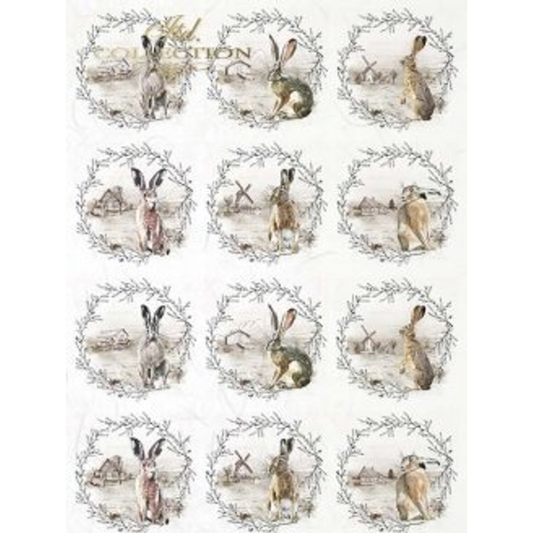 Wild Hare Portraits - Decoupage Rice Paper