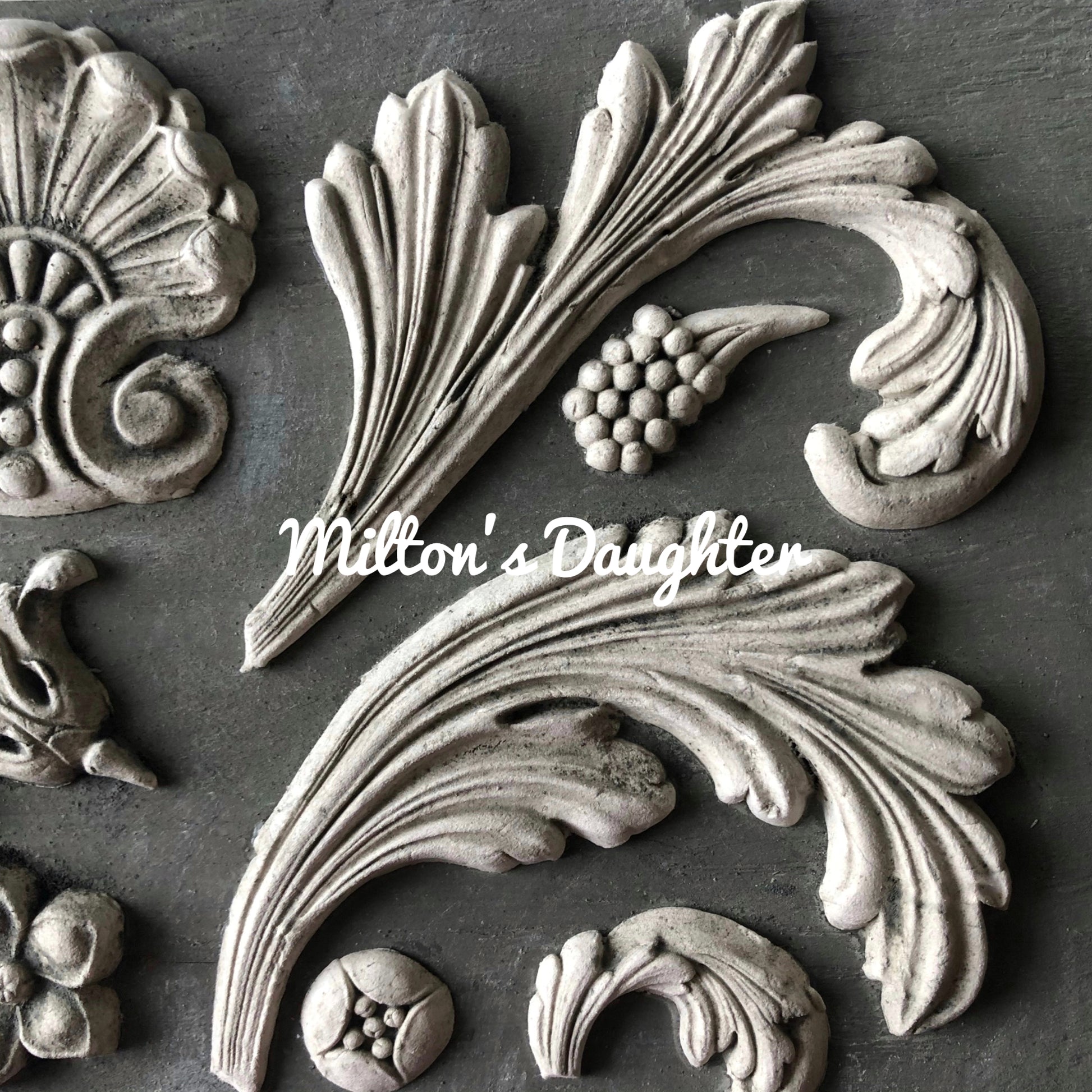 IOD Acanthus scroll mold castings greyscale at Milton's Daughter