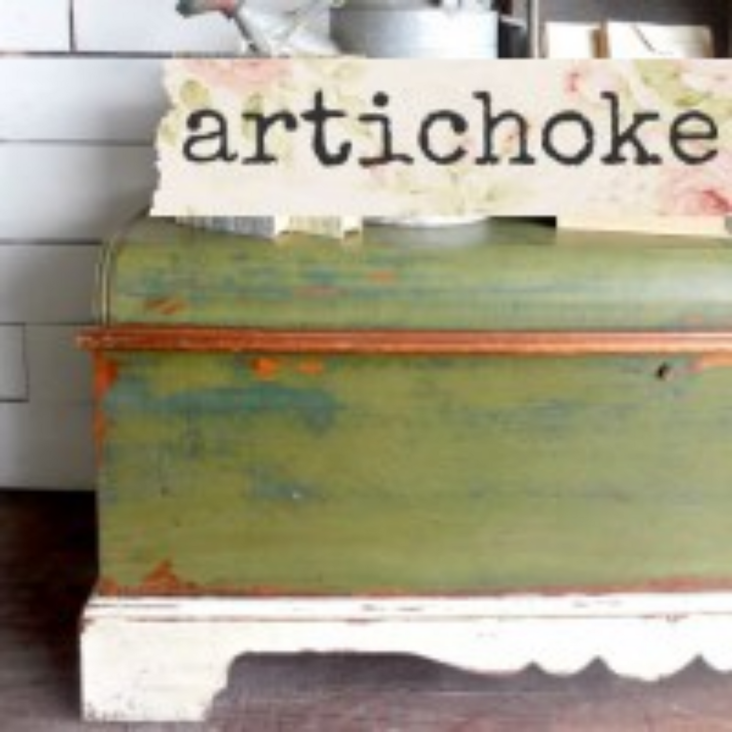 Antique bread box painted in Artichoke (green) by Sweet Pickins Milk Paint at Milton's Daughter