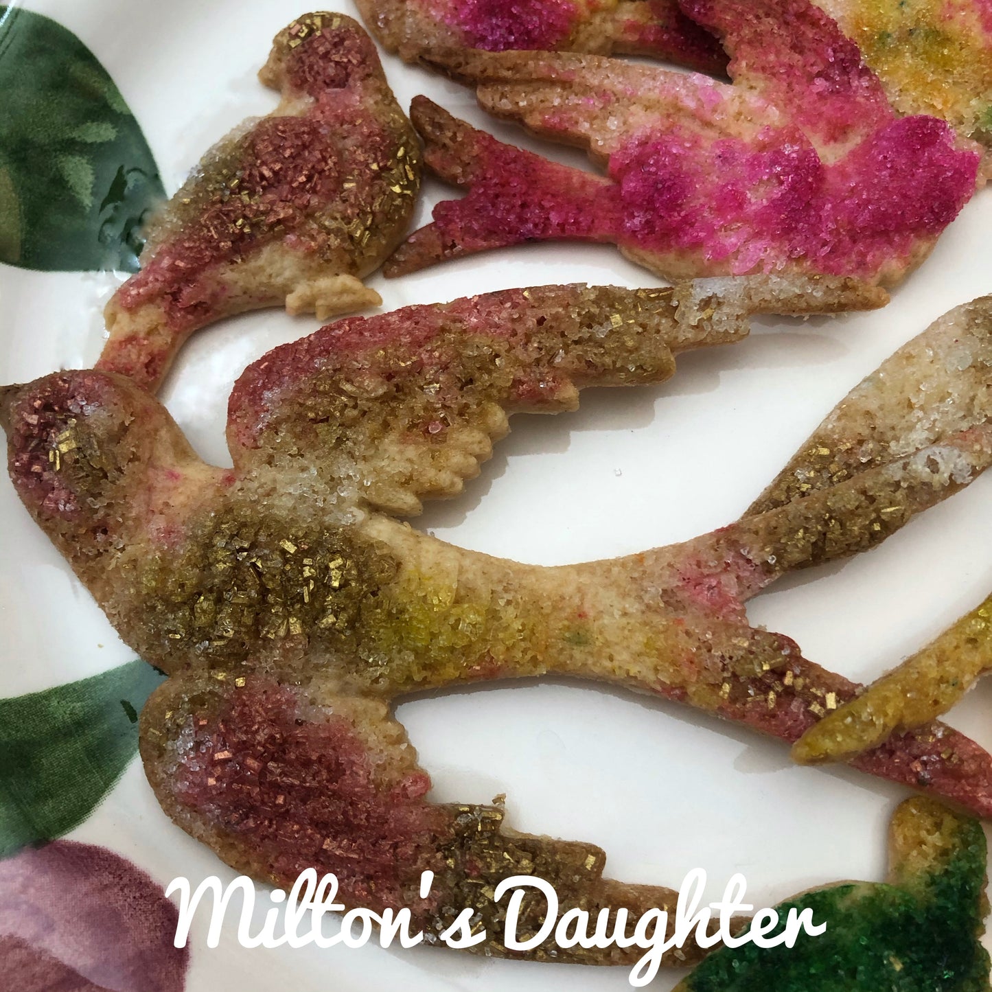 Colored sugar cookies made with IOD Birdsong Mold at Milton's Daughter